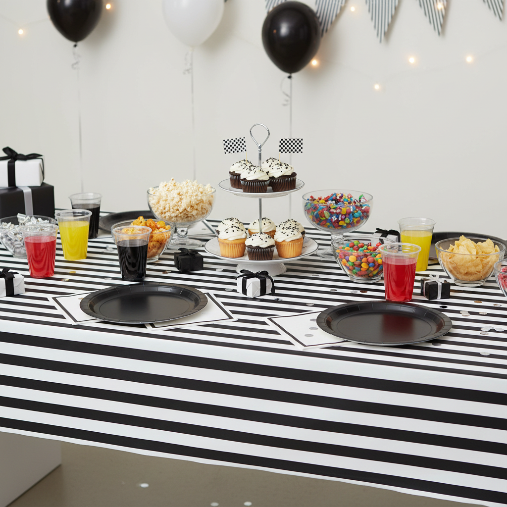 Black and White Stripped Table Cover