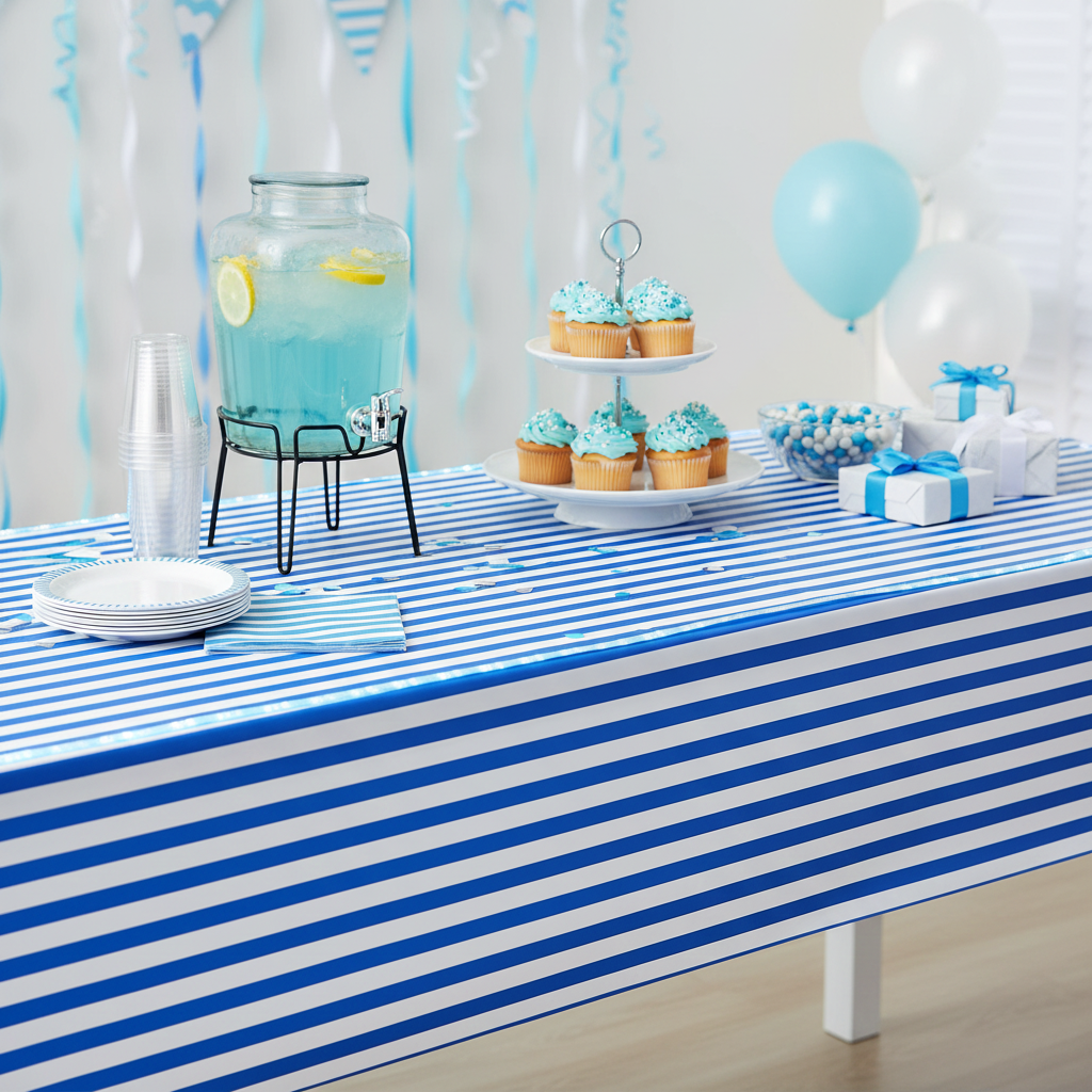 Blue and White Stripped Table Cover