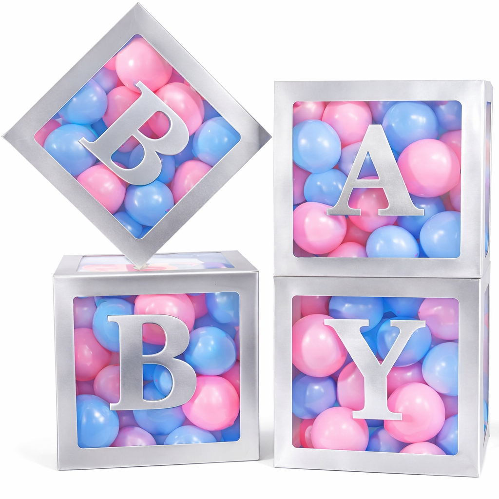 Silver with Clear View Boxes with letters for Baby Shower