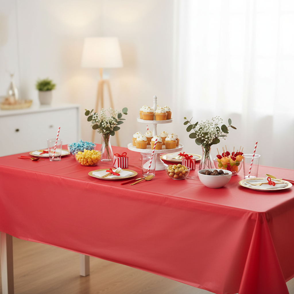 Deep Red Plastic Table Cover 54x108 in