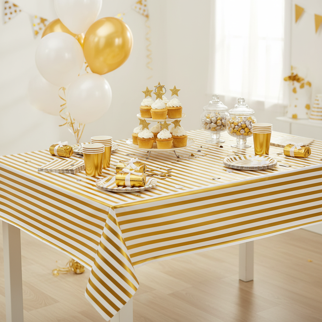 Gold and White Stripped Table Cover