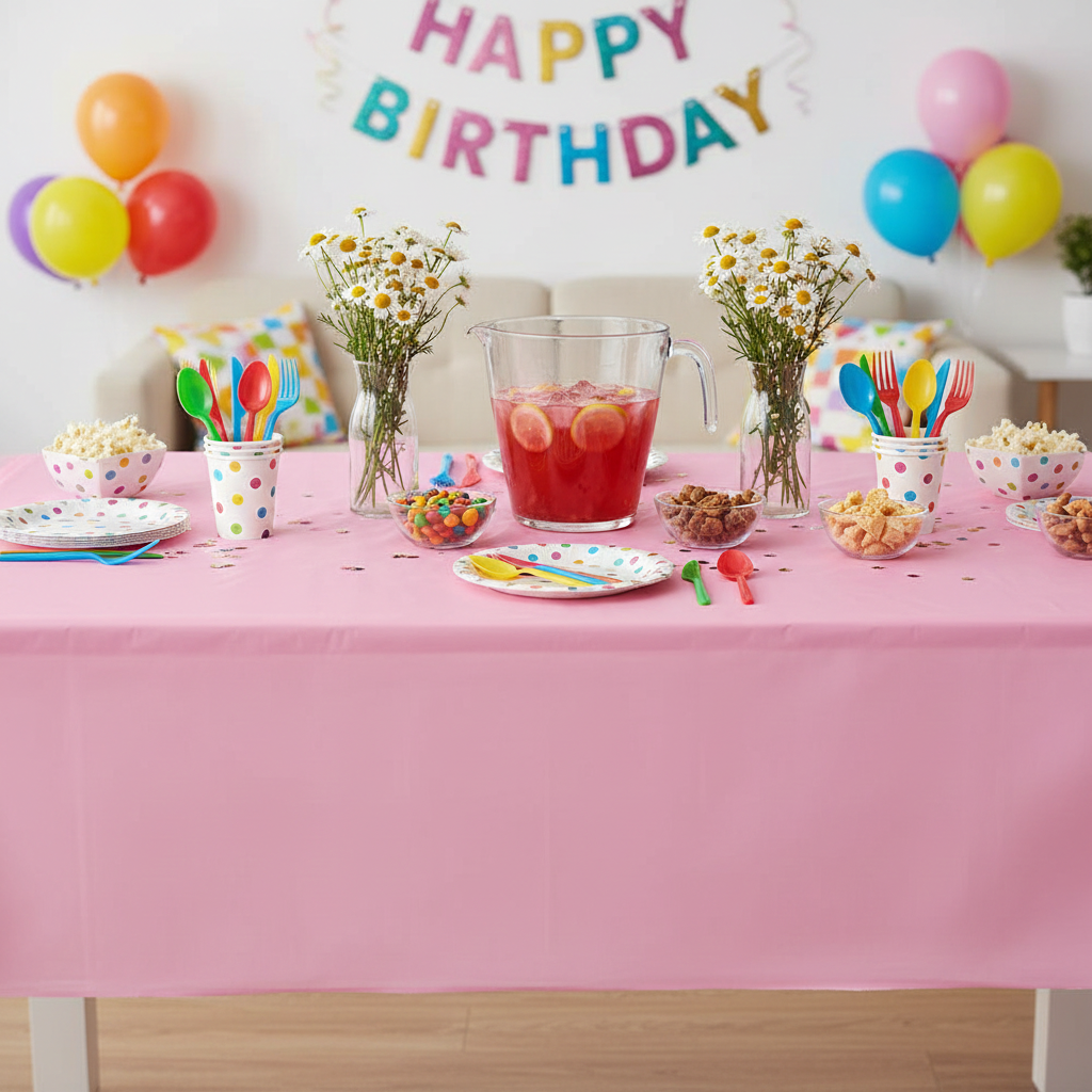 Pink Plastic Table Cover 54x108 in