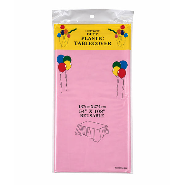 Pink Plastic Table Cover 54x108 in