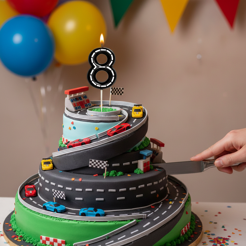 Racing Cars Track Themed Number Candles 0-9