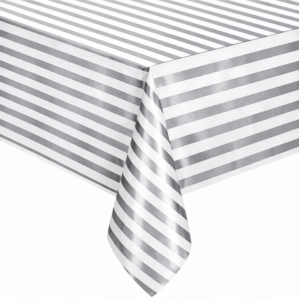 Silver and White Stripped Table Cover