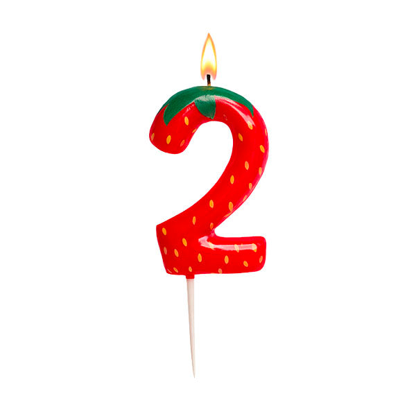 Red Strawberry Themed Number Birthday Candle 0-9