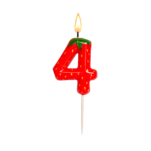 Red Strawberry Themed Number Birthday Candle 0-9