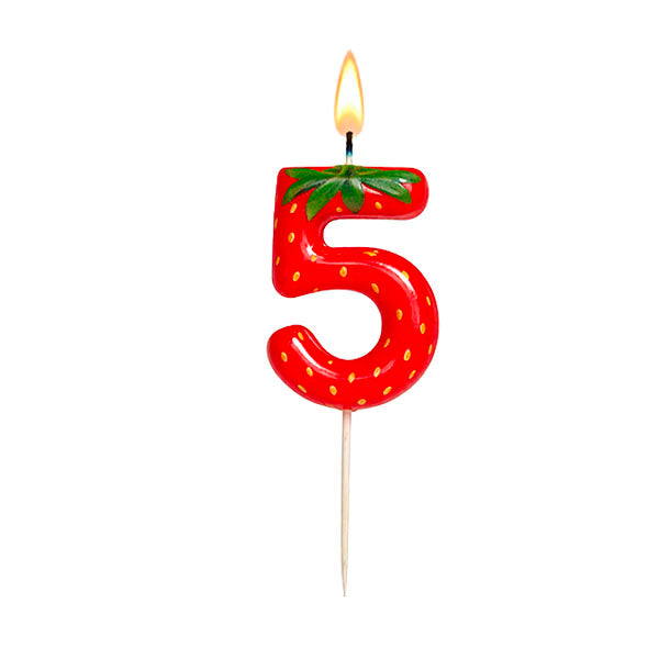 Red Strawberry Themed Number Birthday Candle 0-9