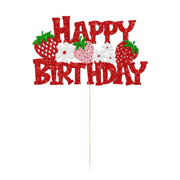 Happy Birthday Strawberry Themed Cake Topper